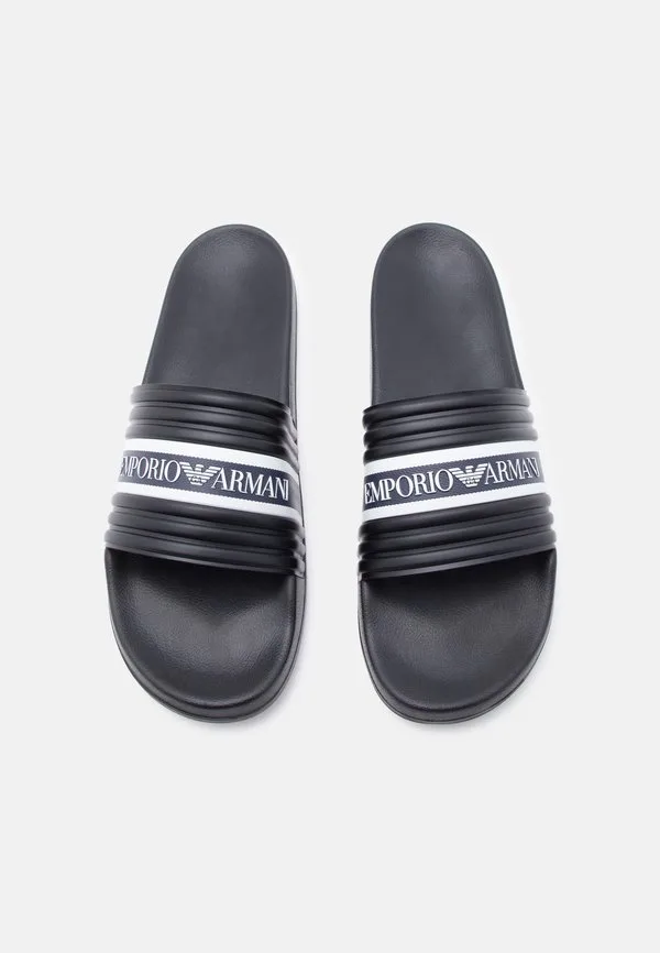 Мюли для водных горок с логотипом Emporio Armani, Black/Blue/White — фото 4