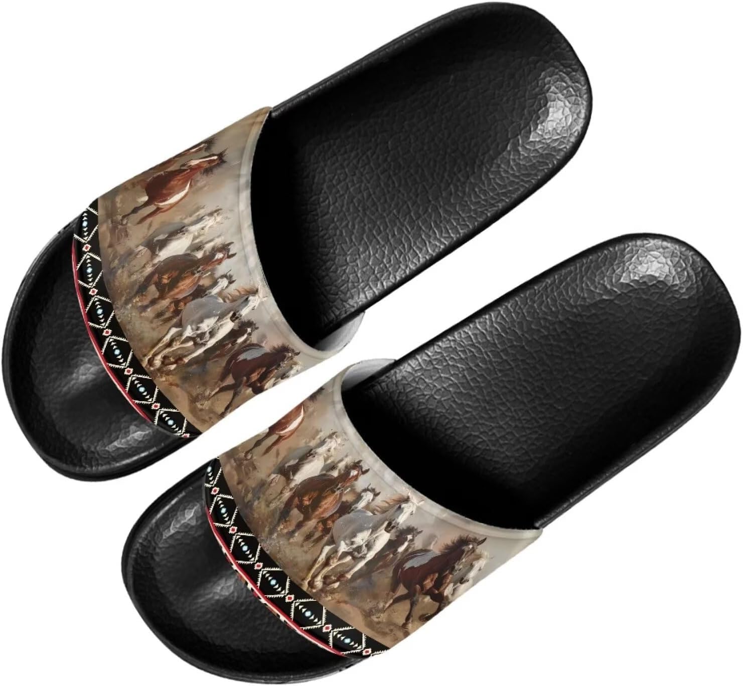 

Женские мягкие нескользящие сандалии Forchrinse, плоские шлепанцы для пляжа, бассейна, душа и дома, Western Horse Aztec Stripe