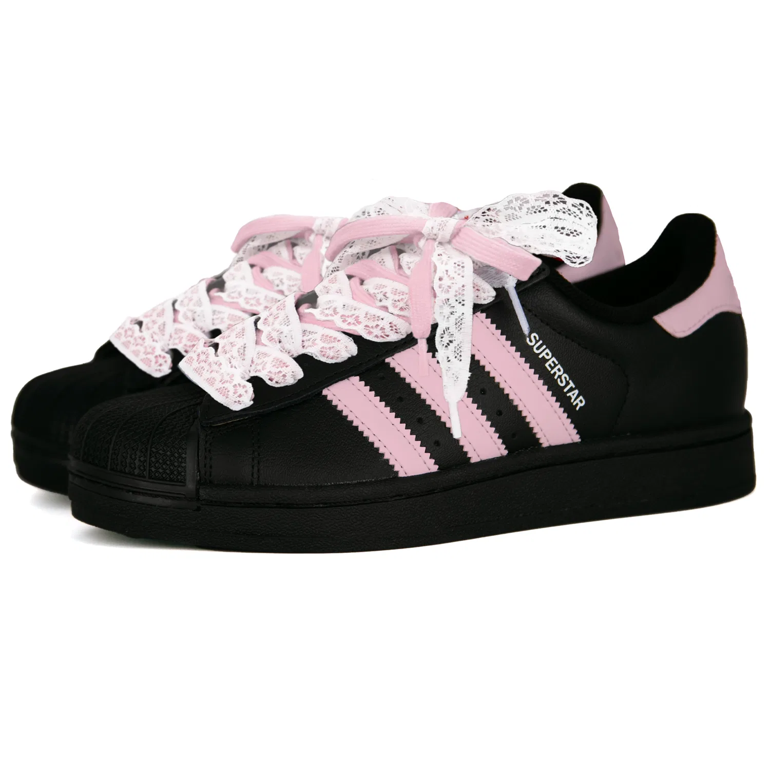 Кроссовки скейтбордические детские Superstar 2 Spring Letter Leather Low top, черно-розовые, унисекс Adidas Originals, Pink — фото 4