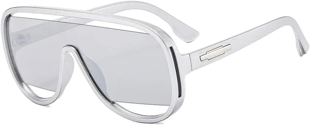 

Модные большие мужские уникальные полые солнцезащитные очки женские ретро цельные градиентные зеркальные очки с защитой от УФ-излучения без оправы VVTWSSW, Silver