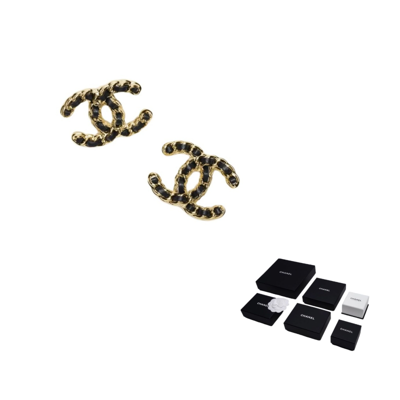 

CHANEL Металлические серьги-гвоздики из ягненка черные с золотом