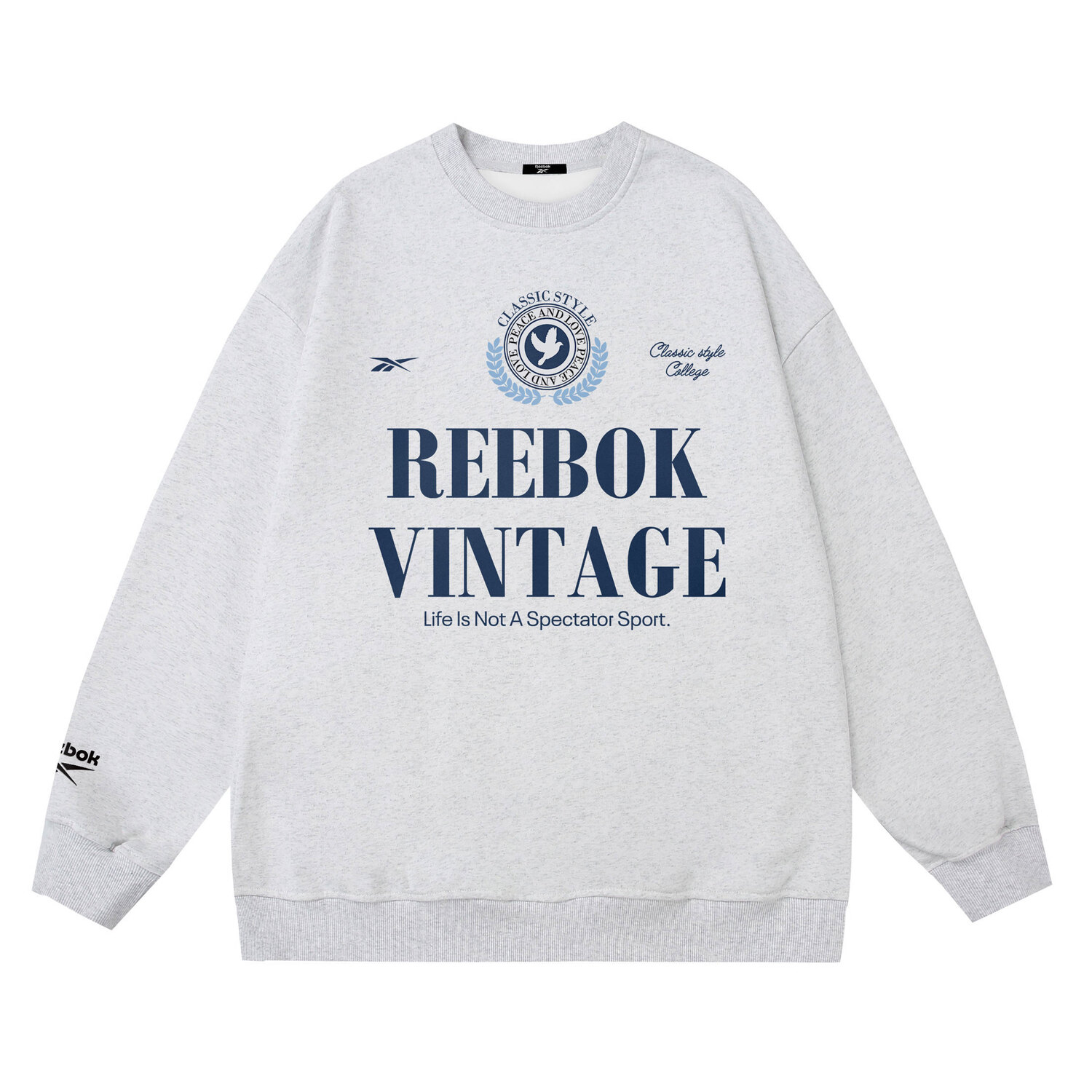 

Свитшот Unisex Crew Neck Moderate Regular Reebok, белый heather серый