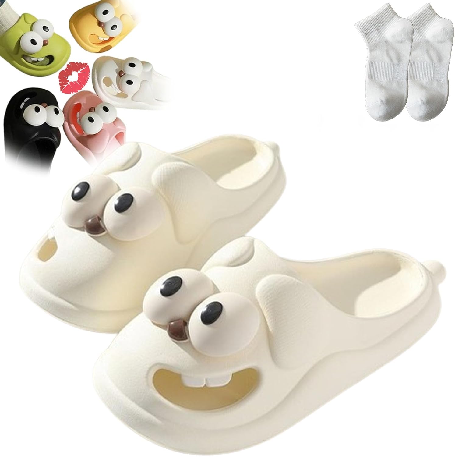 

Тапочки DENGWANG с поцелуем, язычковые тапочки, тапочки с язычком и поцелуем, 3D веселые тапочки с большой головой собаки из EVA для унисекса, белый