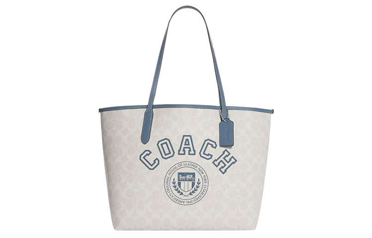 

Городская искусственная кожа сумка-шоппер через плечо ручная большая размера женская меловая белая и индиго COACH