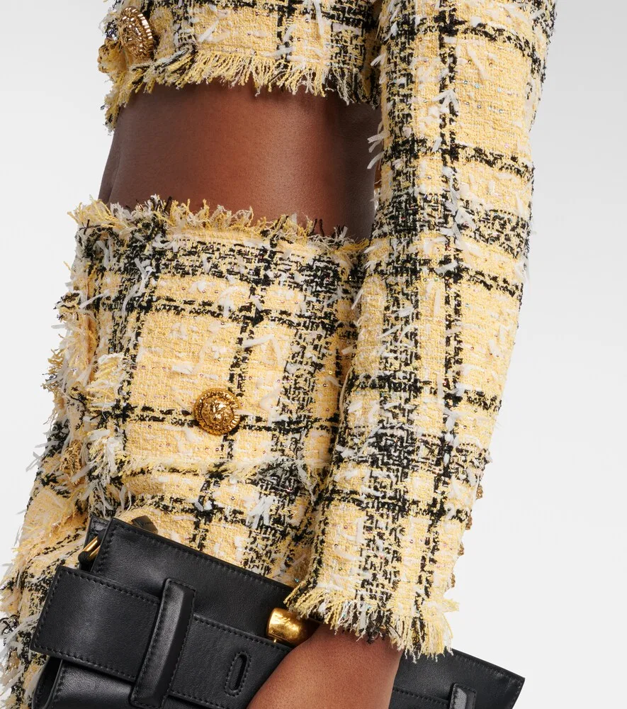 Укороченный твидовый жакет, расшитый пайетками Balmain, мультиколор — фото 4
