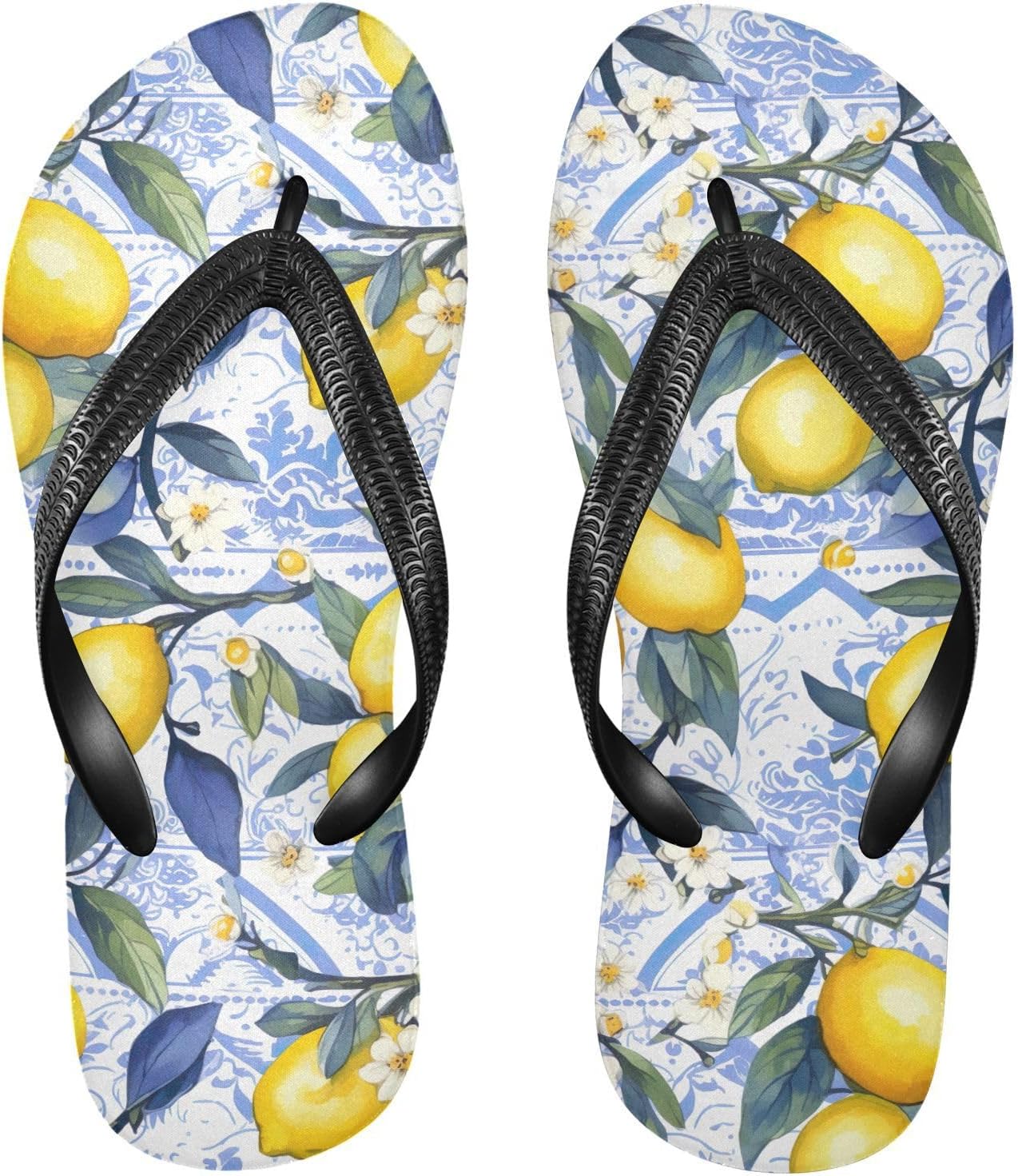 

Женские и мужские шлепанцы SPRIPORT Lemon White Flowers с тонкой подошвой, удобные повседневные шлепки с мягкой стелькой и противоскользящей резиновой подошвой, для ванной, душа, пляжа и летних прогулок, Multicoloured