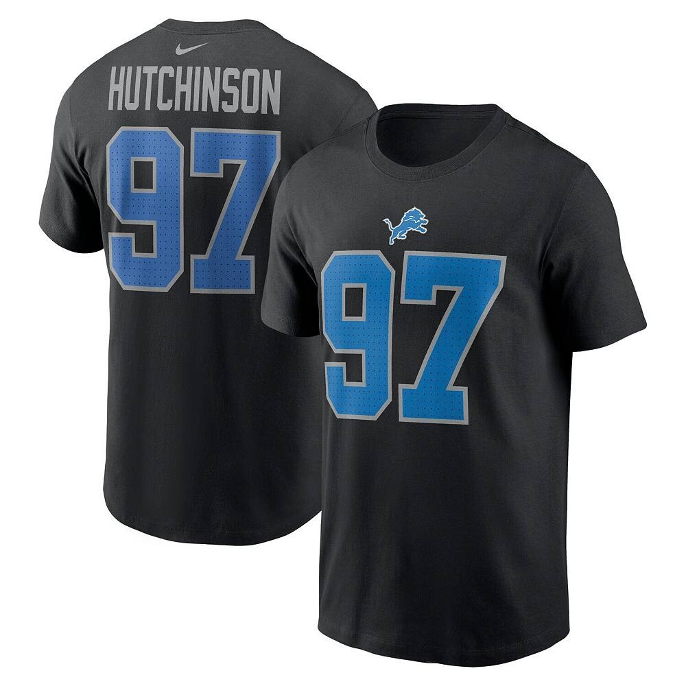 

Мужская черная футболка с именем и номером игрока Nike Aidan Hutchinson Detroit Lions, цвет Lns Black