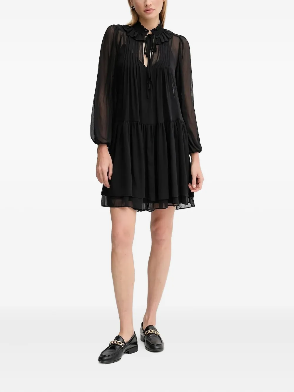 

Платье с плиссировкой и оборками DKNY, черный