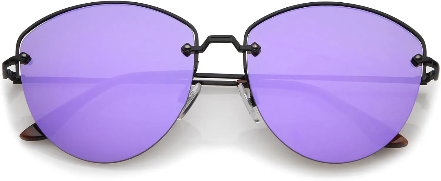 

zeroUV - Современные солнцезащитные очки с металлической переносицей, зеркальными плоскими линзами и полуободковой оправой, диаметр линз 60 мм, Black / Purple Mirror