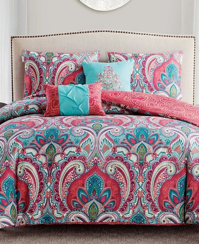 

Двусторонний комплект одеял Casa Real Damask из 4 предметов, полный размер/размер размера «queen-size» Vcny Home, розовый