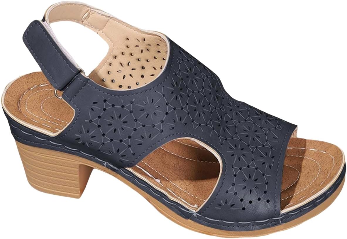 

Ортопедические сандалии для женщин с открытым носком, на толстой подошве, удобные, сандалии на танкетке для летнего повседневного и праздничного ношения, с ремешком на щиколотке, мягкие кожаные туфли Generic, синий