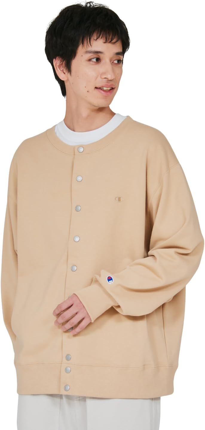 

Мужская толстовка Champion C3-D009 свободного кроя, с длинным рукавом, круглым вырезом, 100% хлопок, вышивка логотипа в одну точку, застежка на кнопках, повседневная мужская одежда, бежевый