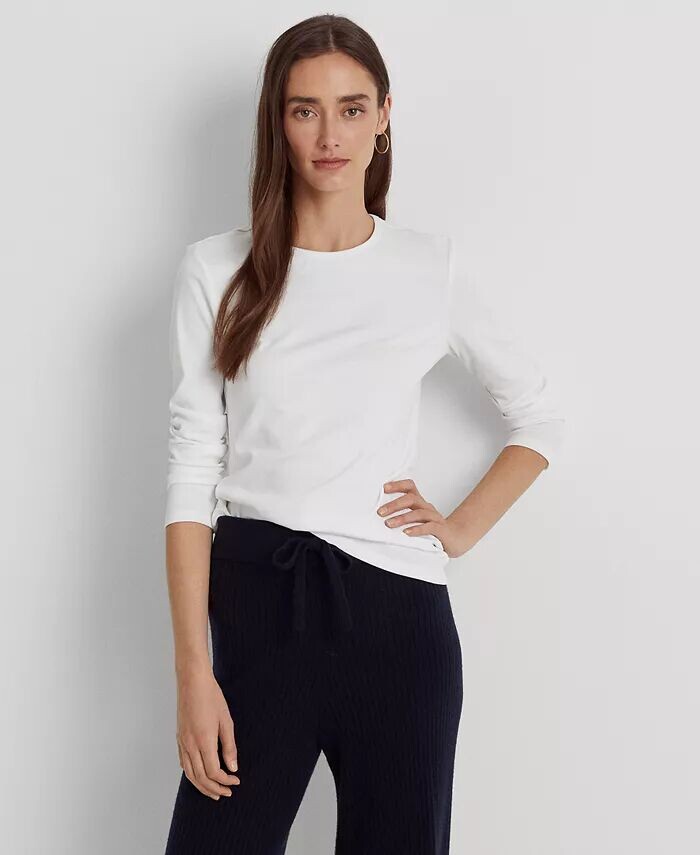 

Топ из смесового хлопка с длинными рукавами Lauren Ralph Lauren, белый