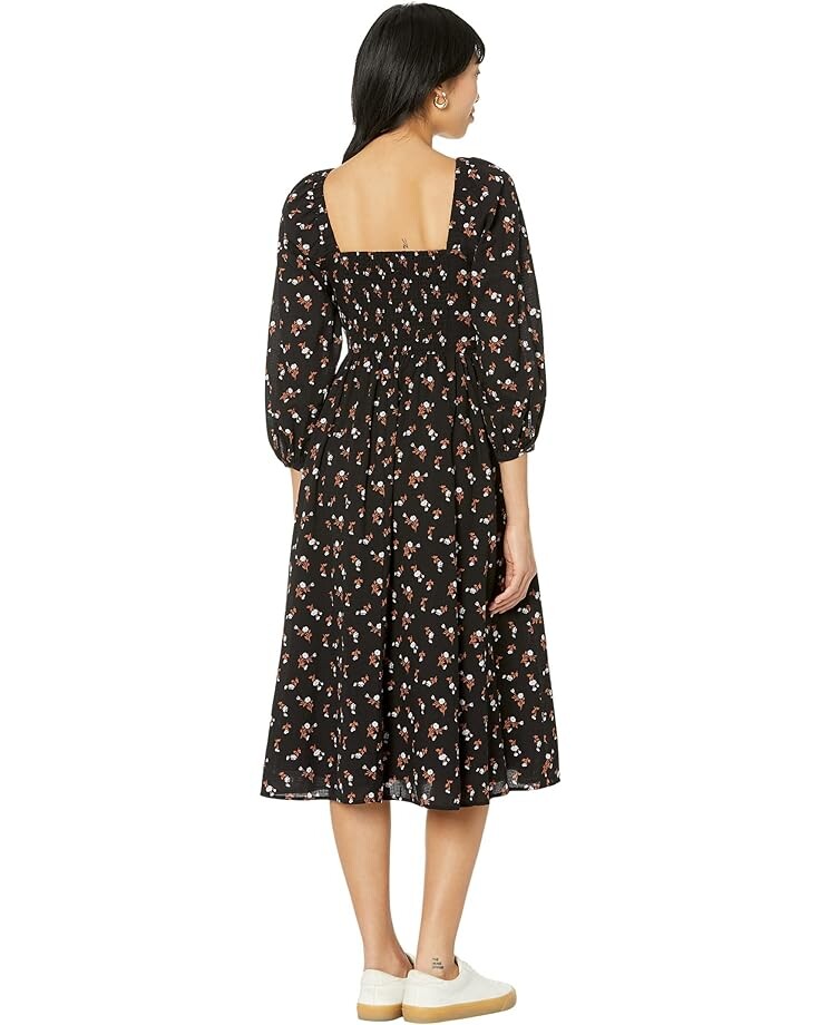 

Платье Madewell Puff-Sleeve Midi Dress in Woodland Floral, реальный черный