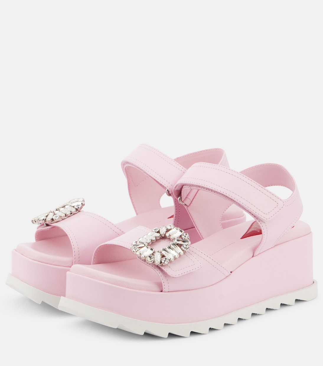 Босоножки на платформе из кожи с декором Roger Vivier, Teen Pink — фото 4