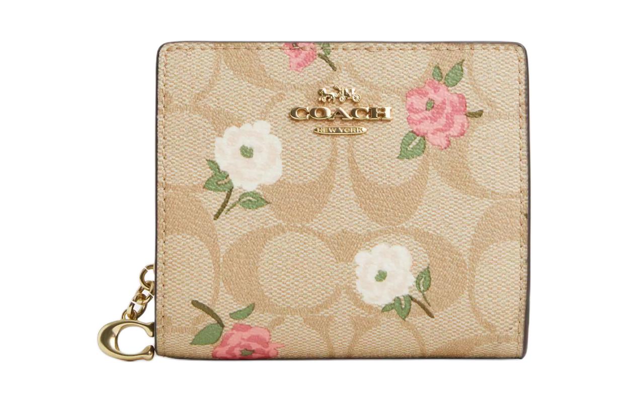 

COACH Миниатюрный бумажник из лакированного полотна с гладкой кожей