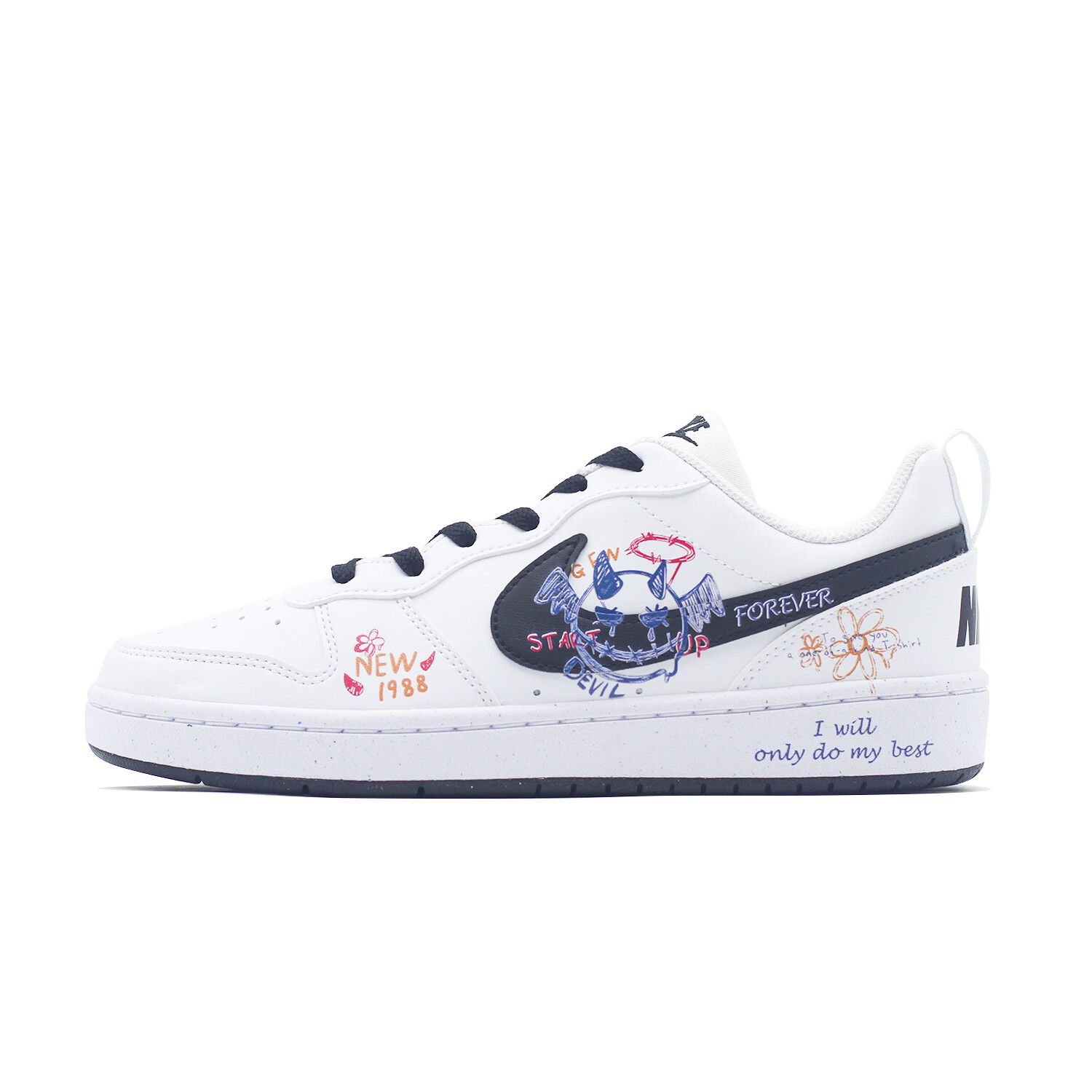 

Кроссовки Nike Court Borough Skateboard Shoes Women's Low-Top White Black, черный/белый
