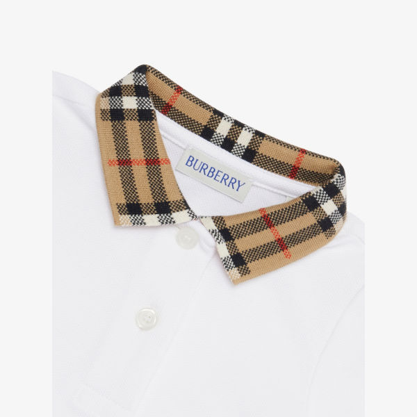Платье Burberry Astrid из хлопкового пике с воротником и клетчатым принтом 6 месяцев - 2 года, белый — фото 2