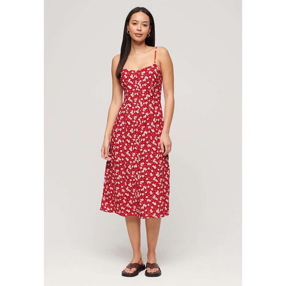 

Платье Superdry Print Button Cami Midi, розовый