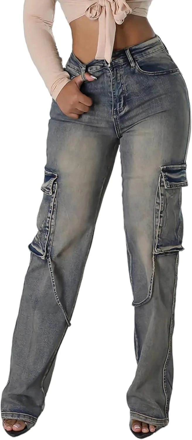 

Женские джинсы-карго с высокой талией, широкие и мешковатые