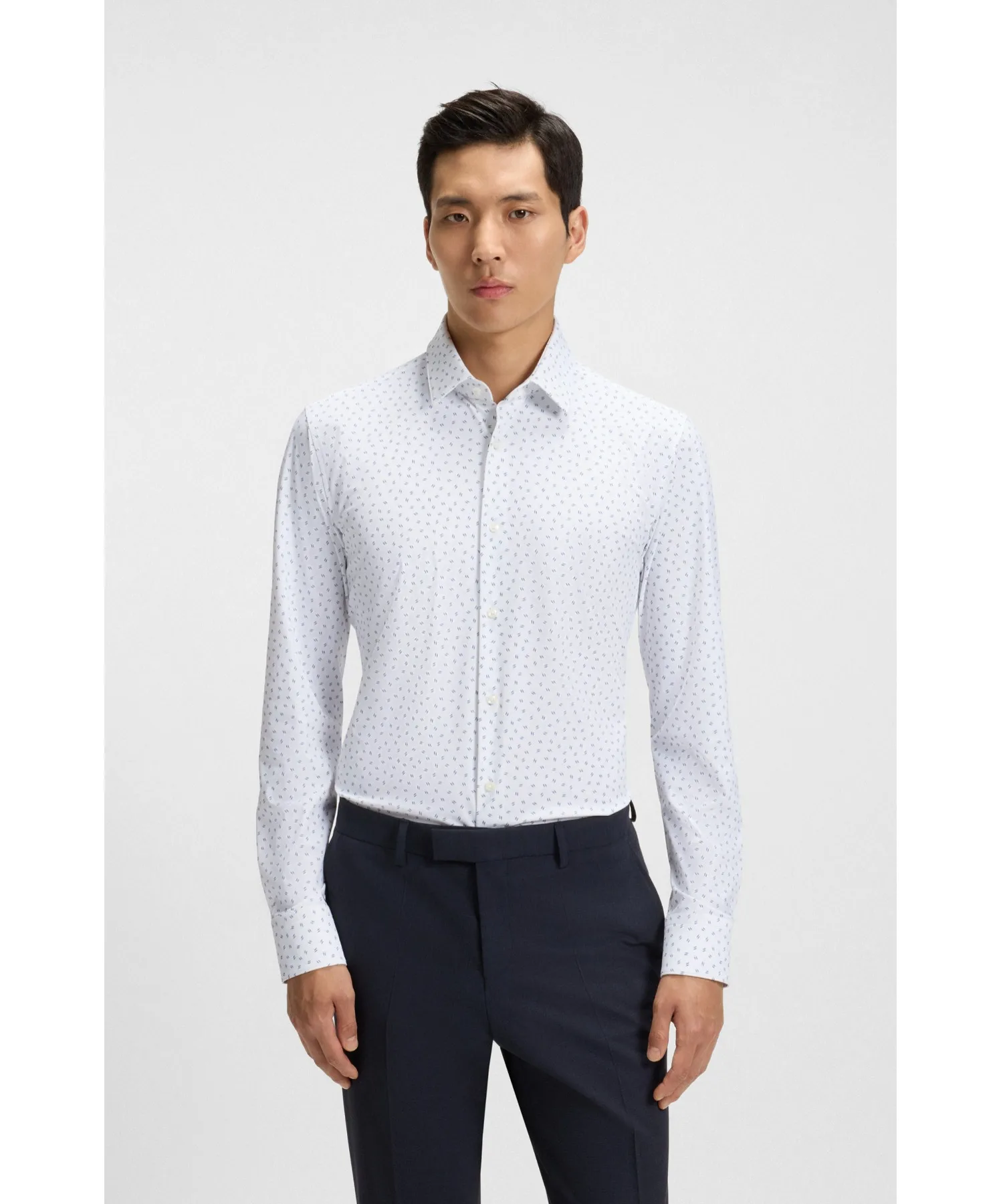 Мужская рубашка BOSS Slim Fit с принтом из эластичного джерси белая