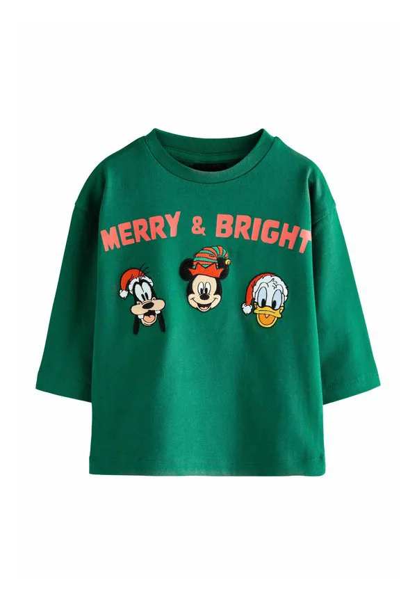 Футболка с длинными рукавами «микки и друзья» Next, Dark Green Christmas