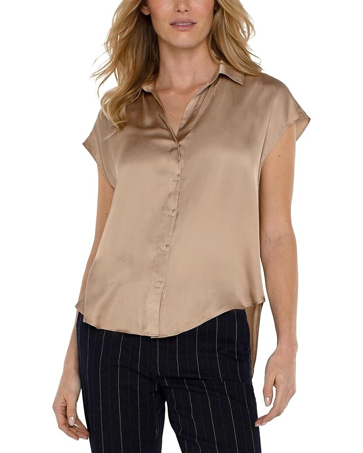 

Блузка Liverpool Los Angeles Dolman Sleeve Collared Button Front Satin Blouse, цвет Champagne