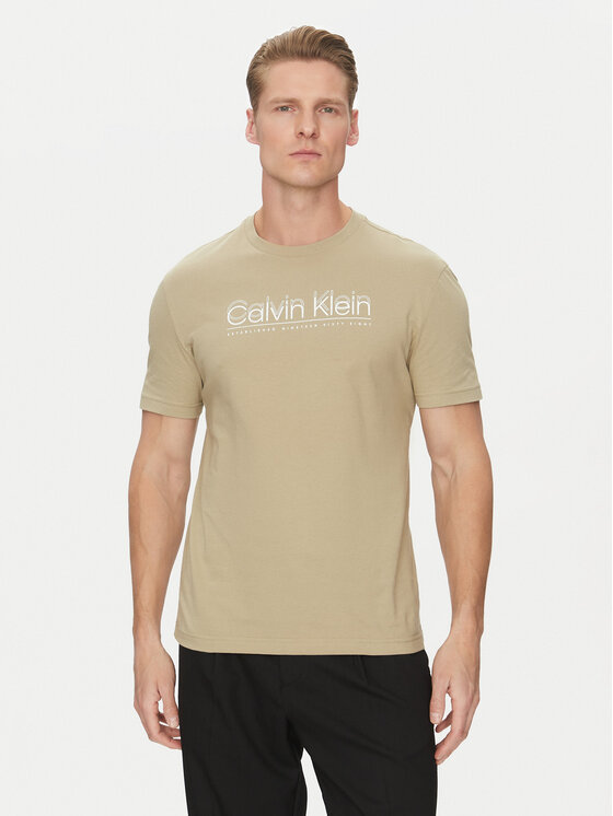 

Футболка обычного кроя Double Logo K10K114149 Calvin Klein, бежевый