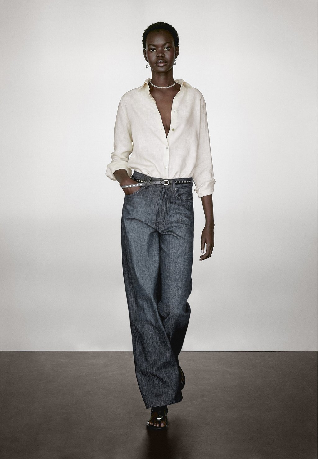 

Блузка на пуговицах FLOWING Massimo Dutti, Beige