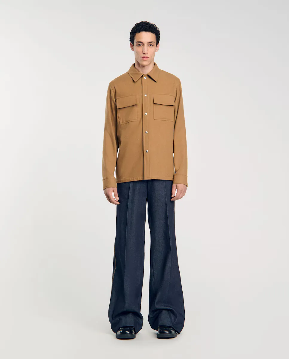 

Мужская однотонная шерстяная рубашка Sandro, цвет Camel