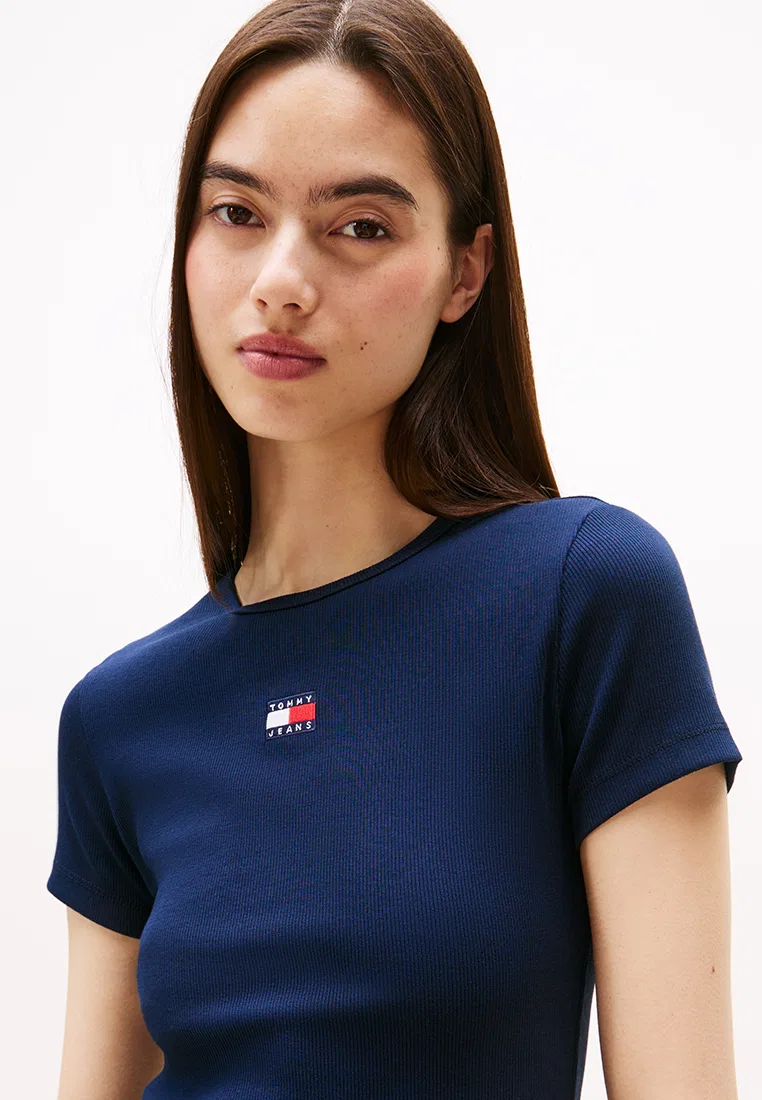 Футболка, Slim Badge Rib, Tommy Jeans Tommy Hilfiger, темно-синий — фото 3