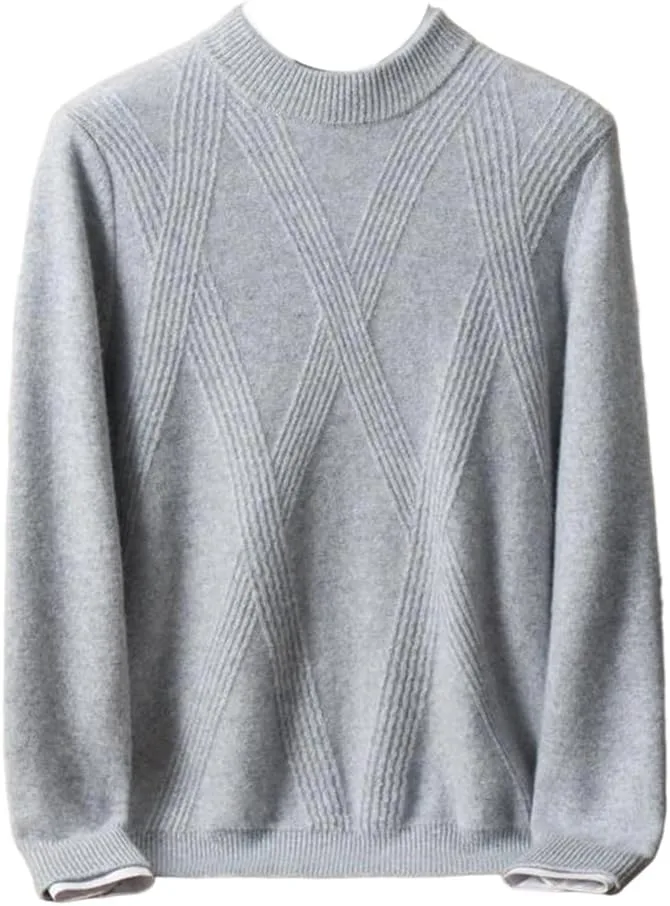 

Мужской свитер с высоким воротником и крупным ромбовидным узором