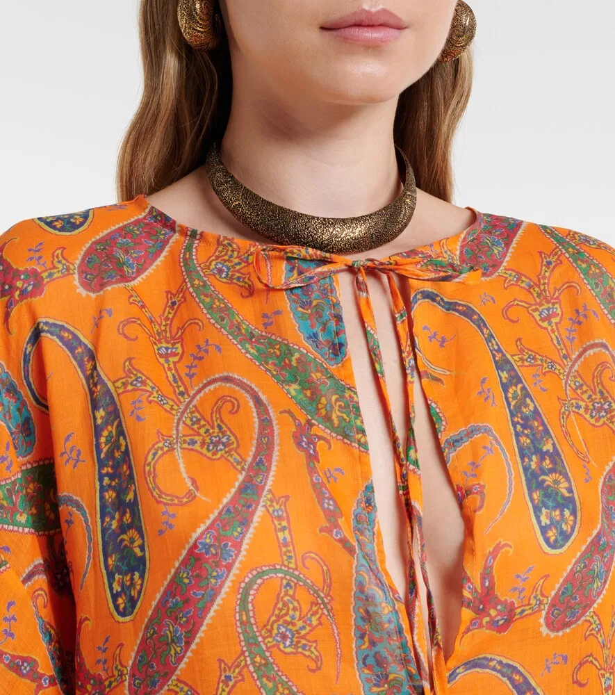 Кафтан из рами с узором пейсли Etro, оранжевый — фото 3
