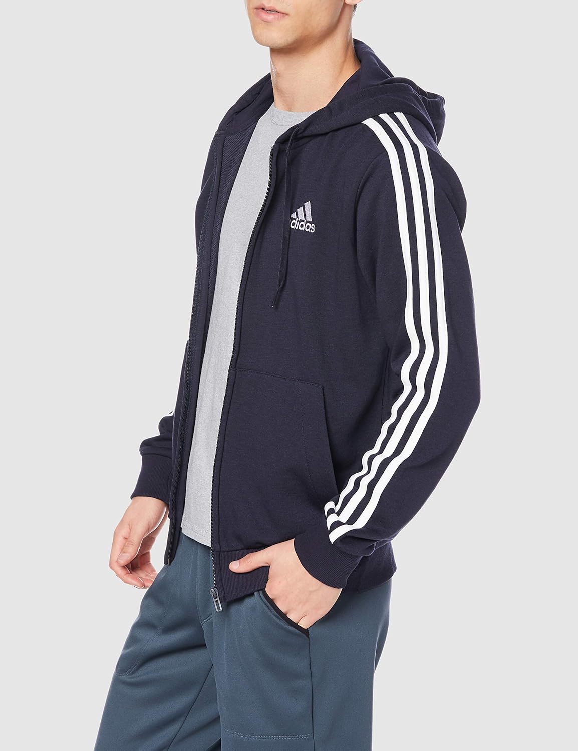 Мужская толстовка Adidas Essentials с тремя полосками на молнии, белый — фото 4
