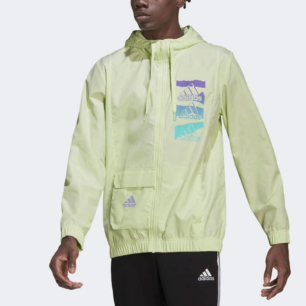 Куртка men's alphabet logo long sleeves hooded windbreaker jacket green Adidas, мультиколор — фото 2