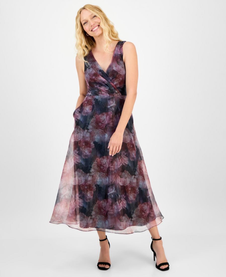 

Женское платье без рукавов с V-образным вырезом и принтом julia jordan, Navy/pink