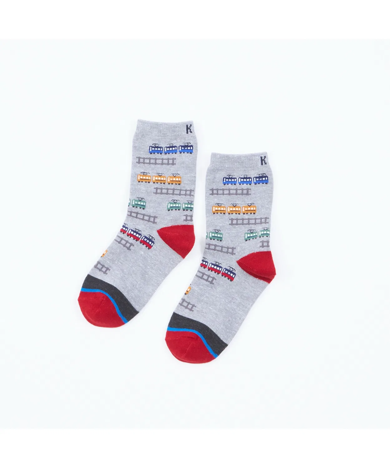 Носки детские с рисунком поездов, Crew Socks, японские, 11-23 см, серый меланж