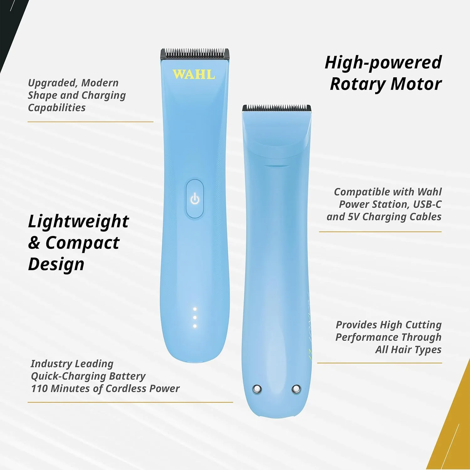 Аккумуляторный триммер Wahl Professional Peanut Li, легкий и компактный, мощный роторный двигатель, быстрая зарядка через USB-C, синий., Blue — фото 3