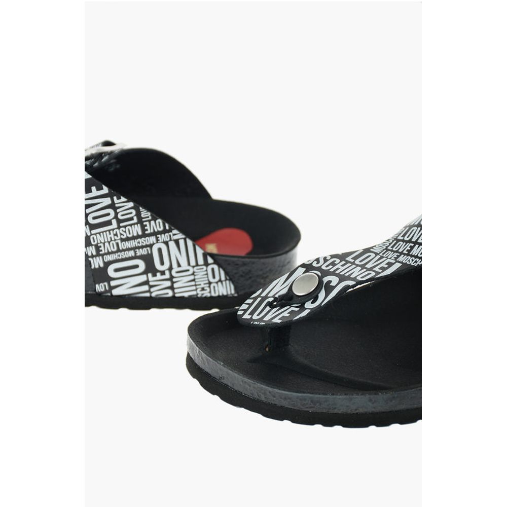 LOVE MOSCHINO Двухцветные сандалии с принтом логотипа BIRKI30 Moschino, Black and White — фото 4