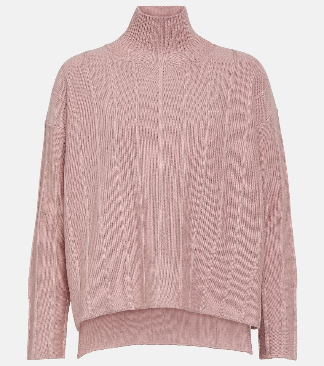 

Свитер Beira из натуральной шерсти в рубчик с высоким воротником MAX MARA, розовый