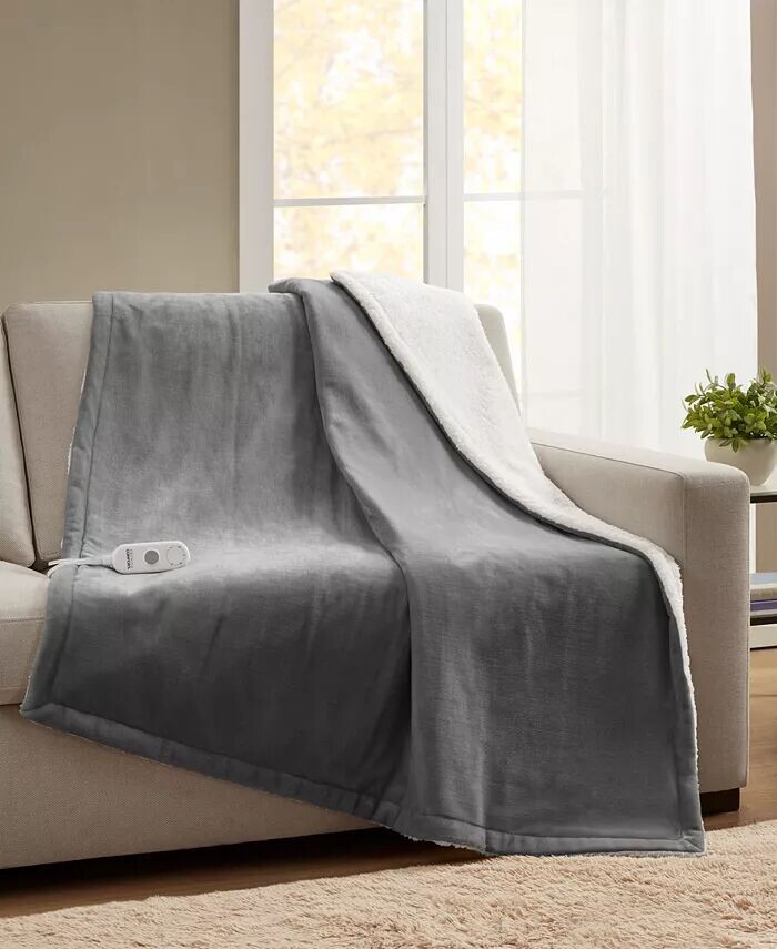 

ЗАКРЫТИЕ! Плюш с подогревом и плед из шерпы Premier Comfort, серый