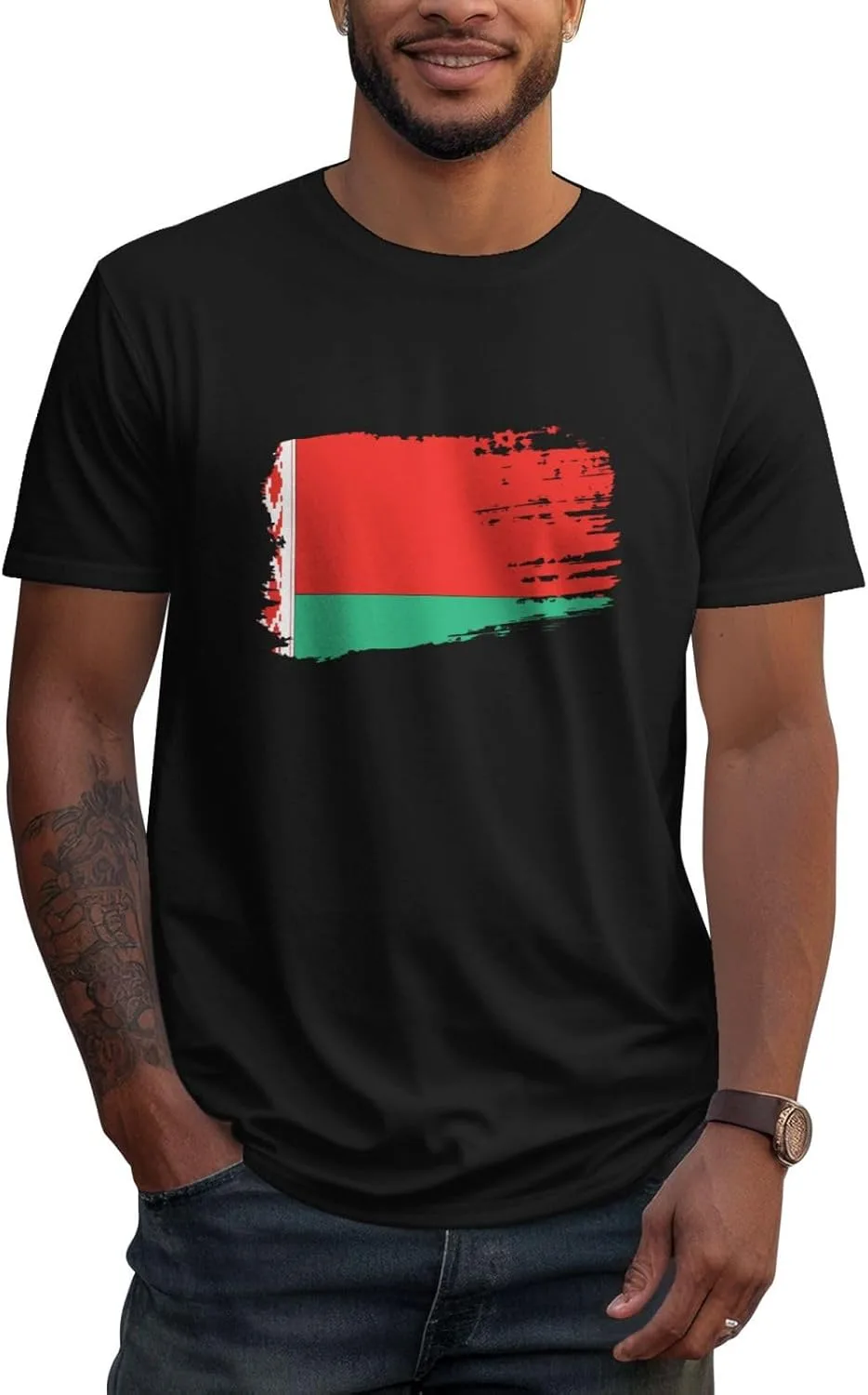 Футболка Belarus с коротким рукавом, мужская, уличный стиль, хлопковая, повседневный топ Generic, черный