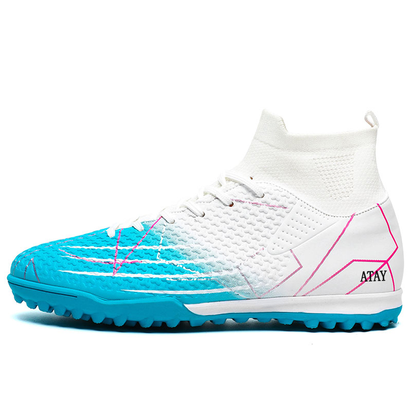 

ATAY Антискользящие износостойкие футбольные бутсы унисекс бело-голубые для искусственного покрытия, цвет White Blue Turf