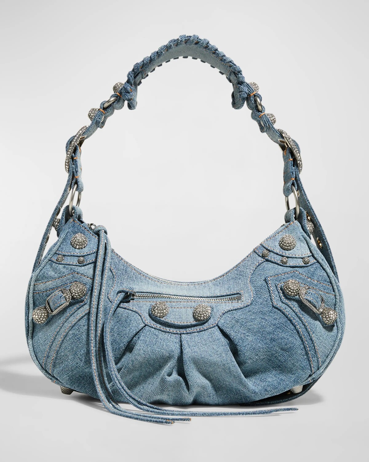 

Маленькая джинсовая сумка на плечо Le Cagole со стразами Balenciaga, цвет 4715 Blue
