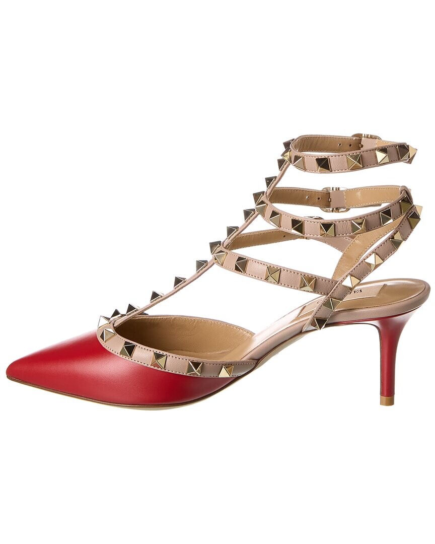 

Кожаные туфли Valentino Rockstud Caged 65 с ремешком на щиколотке, красный