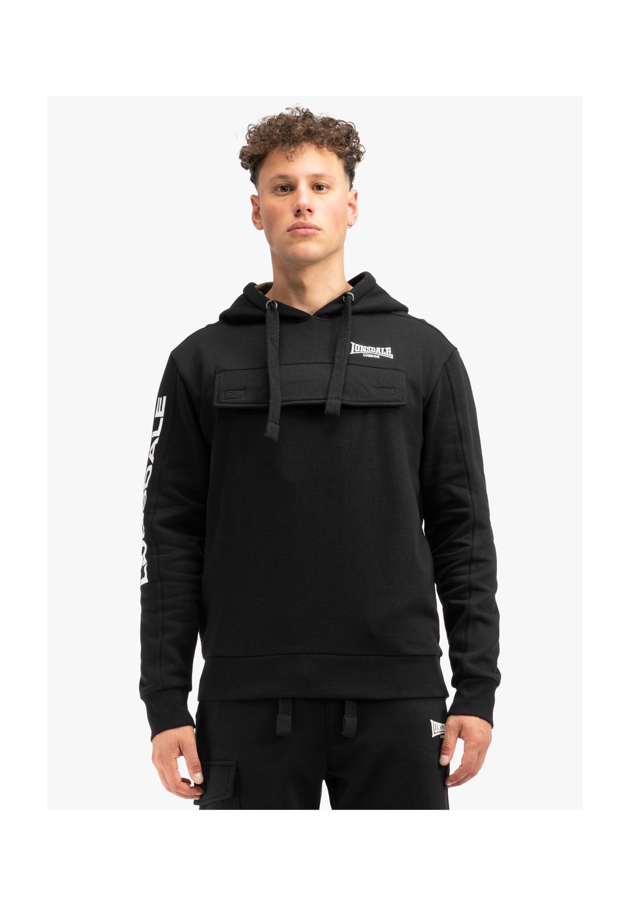 

Мужская толстовка обычного кроя с капюшоном RUSHEN LONSDALE, цвет Black/white/olive