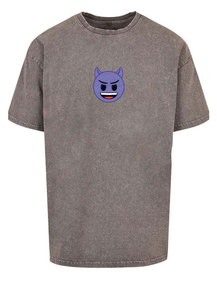 

Футболка emoji couture Oversize T-Shirt Evil smiling furry purple face, серый