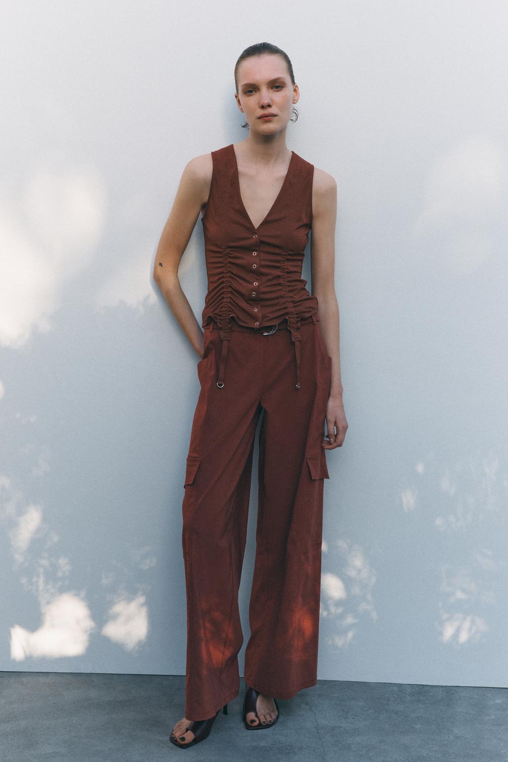 

Топ в корсетном стиле с лентами ZARA, цвет Terracotta
