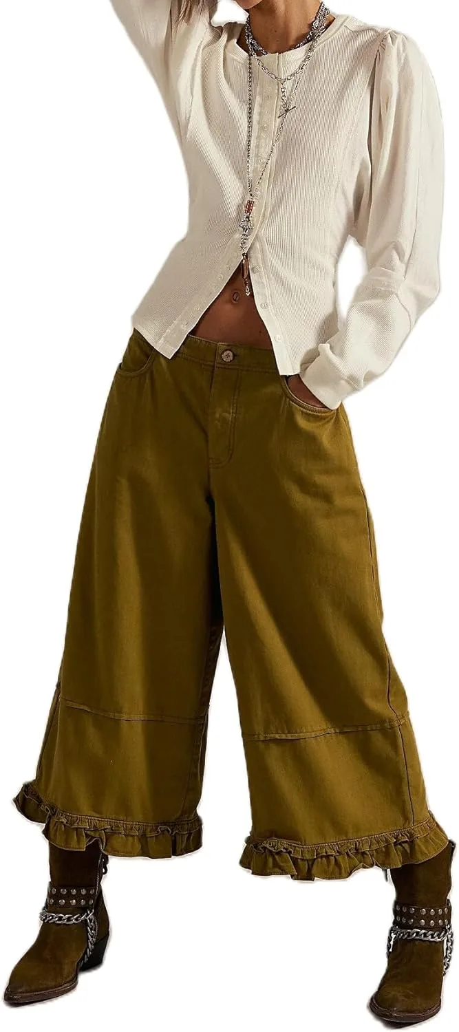 

Женские джинсы Yoawdats с широкими штанинами и рюшами