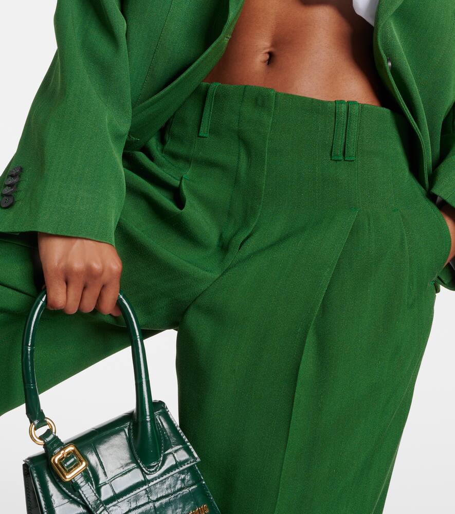 Брюки Le Pantalon Titolo с высокой талией и расклешенными штанинами Jacquemus, Dark Green — фото 4